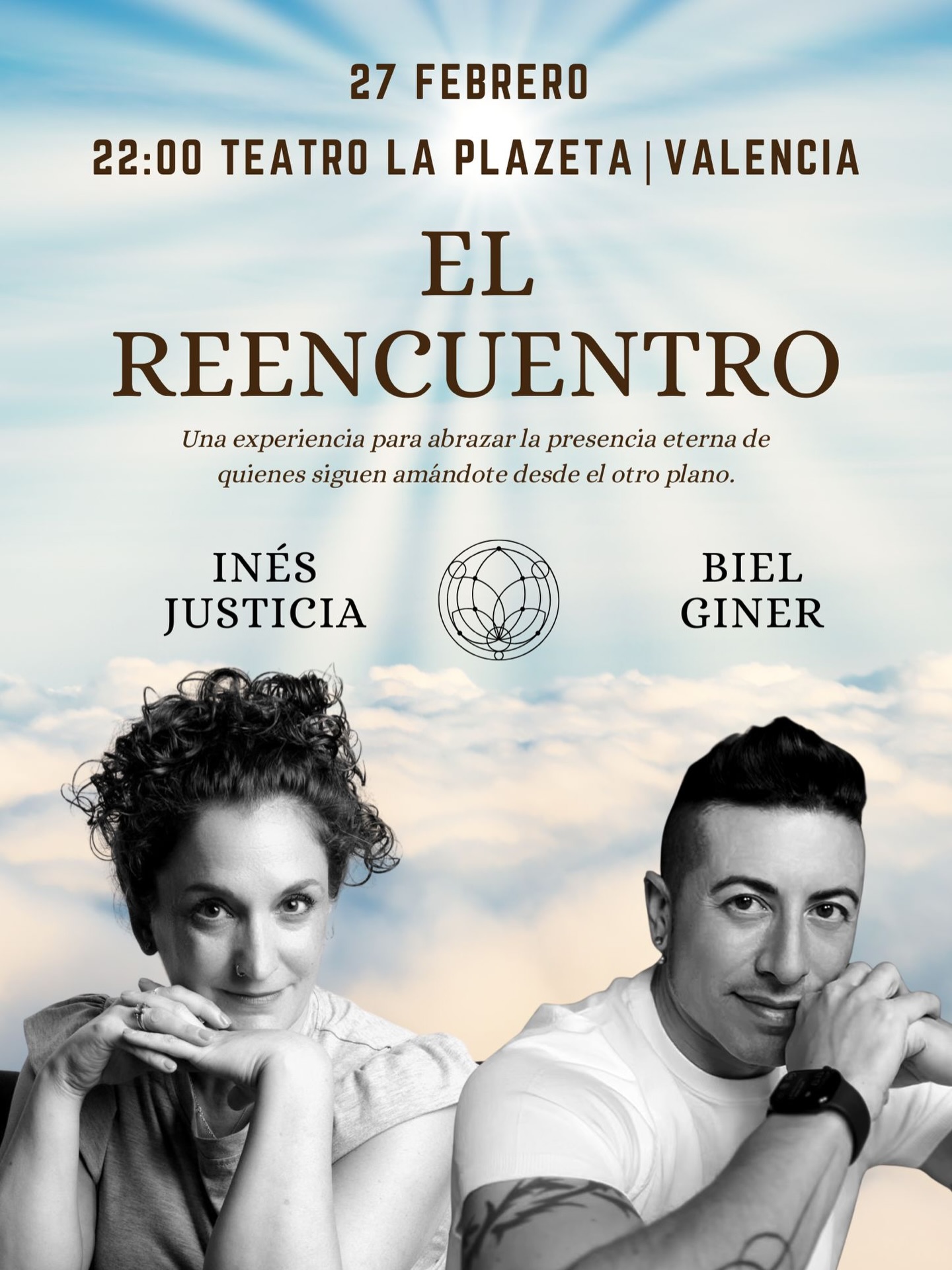 ✨ EL REENCUENTRO LLEGA A VALENCIA ✨

Después del éxito en #Madrid, El Reencuentro llega por primera vez a #Valencia.

📍 Teatro La Plazeta (@teatrolaplazeta) 
📅 27 de febrero

Una gira única de mediumnidad evidencial en vivo, donde Inés Justicia (@ines_justicia) y Biel Giner (@bielginer_medium.vidente) abrirán un espacio sagrado de conexión entre dos mundos.

Durante 90 minutos de experiencia transformadora, vivirás la certeza de que el amor nunca muere y que nuestros seres queridos siguen presentes desde el otro plano.

Mensajes claros, evidencias concretas y una profunda sensibilidad convierten este encuentro en un abrazo eterno, una oportunidad para sanar, sentir y recordar que los vínculos más profundos son indestructibles.

✨ Una experiencia de luz, emoción y espiritualidad compartida
✨ Un viaje para reencontrarte con ellos…
✨ Y con tu propia esencia

🎟️ ¡ENTRADAS YA A LA VENTA! Las primeras, con una promoción especial. ¡Correr! Os esperamos en Teatro La Plazeta. 

#Mediumnidad
#MediumnidadEvidencial
#ConexiónEspiritual