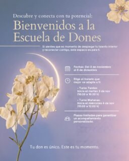 ¿Alguna vez has sentido que tienes una chispa interior, un talento esperando ser descubierto? 🕯️ En Alma de Canela creemos que todos nacemos con dones únicos, y ha llegado el momento de que el tuyo brille.Te invitamos a un viaje de autodescubrimiento y conexión profunda. Nuestra 'Escuela de Dones' es un espacio sagrado diseñado para ayudarte a reconectar contigo misma y desplegar ese potencial que ya habita en ti. 🌱¿Sientes que este es tu momento? Mira todo lo que tenemos preparado:📅 Fechas: Del 3 de noviembre al 8 de diciembre. Un mes para dedicarte a ti.
⏰ Horarios Flexibles:
• Turno Tardes: Inicia el martes 3 de nov (16:30 a 18:30 h).
• Turno Mañanas: Inicia el miércoles 4 de nov (10:00 a 12:00 h).
👥 Acompañamiento Personalizado: Las plazas son limitadas para garantizar que cada una de vosotras reciba la atención que se merece.Tu don es único. Este es tu momento.#AlmaDeCanela #EscuelaDeDones #DespliegaTuDon #TuDonEsÚnico #ReconectaContigo #Autodescubrimiento