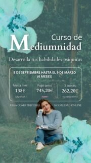 El 8 de septiembre empiezo una nueva formación en habilidades psíquicas, centrada casi por completo en la mediumnidad.

No es solo un curso, es un espacio donde vas a conocer gente que está viviendo el mismo proceso que tú. Hay tres turnos horarios para que puedas elegir el que mejor te encaje.

Si llevas tiempo dándole vueltas, este es tu momento. Escríbeme por privado y te cuento todos los detalles.

#Mediumnidad #Medium #Espiritualidad #CursoDeMediumnidad #FormaciónEspiritual