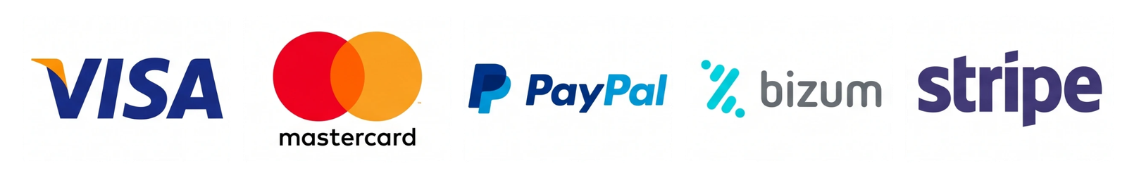 Métodos de pago aceptados: Visa, Mastercard, PayPal, Bizum y Stripe